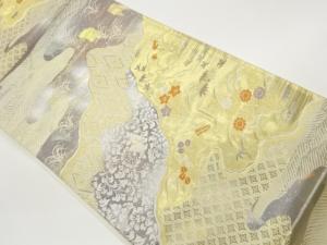 引箔道長取に秋草・古典柄・波模様織出し袋帯